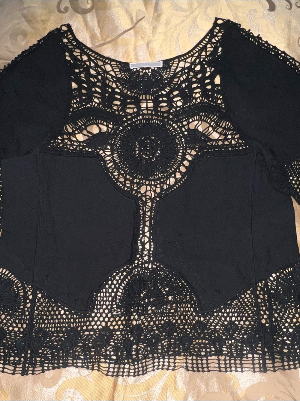 Liquid by Sioni Black Crochet Boho Lace Tunic Blouse